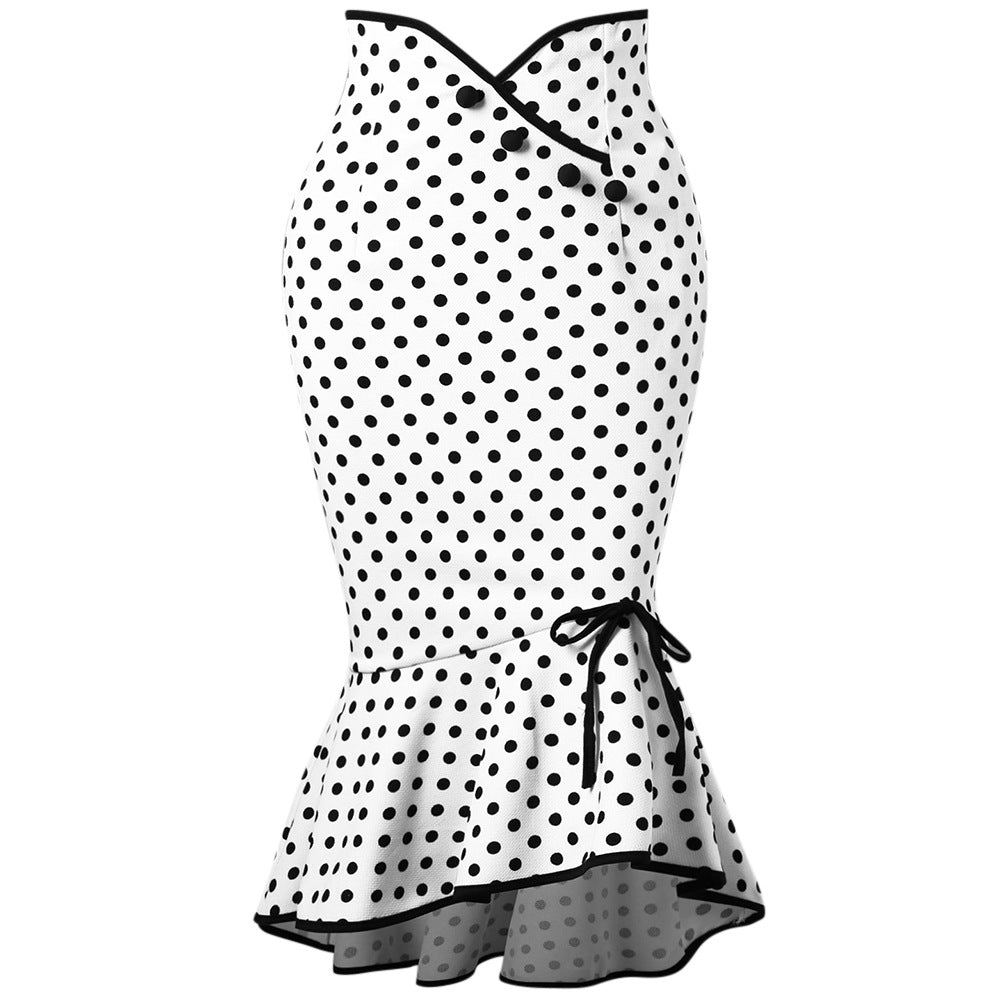 Falda de cola de pez con cordones, estampado de lunares, elegante y sexy para mujer