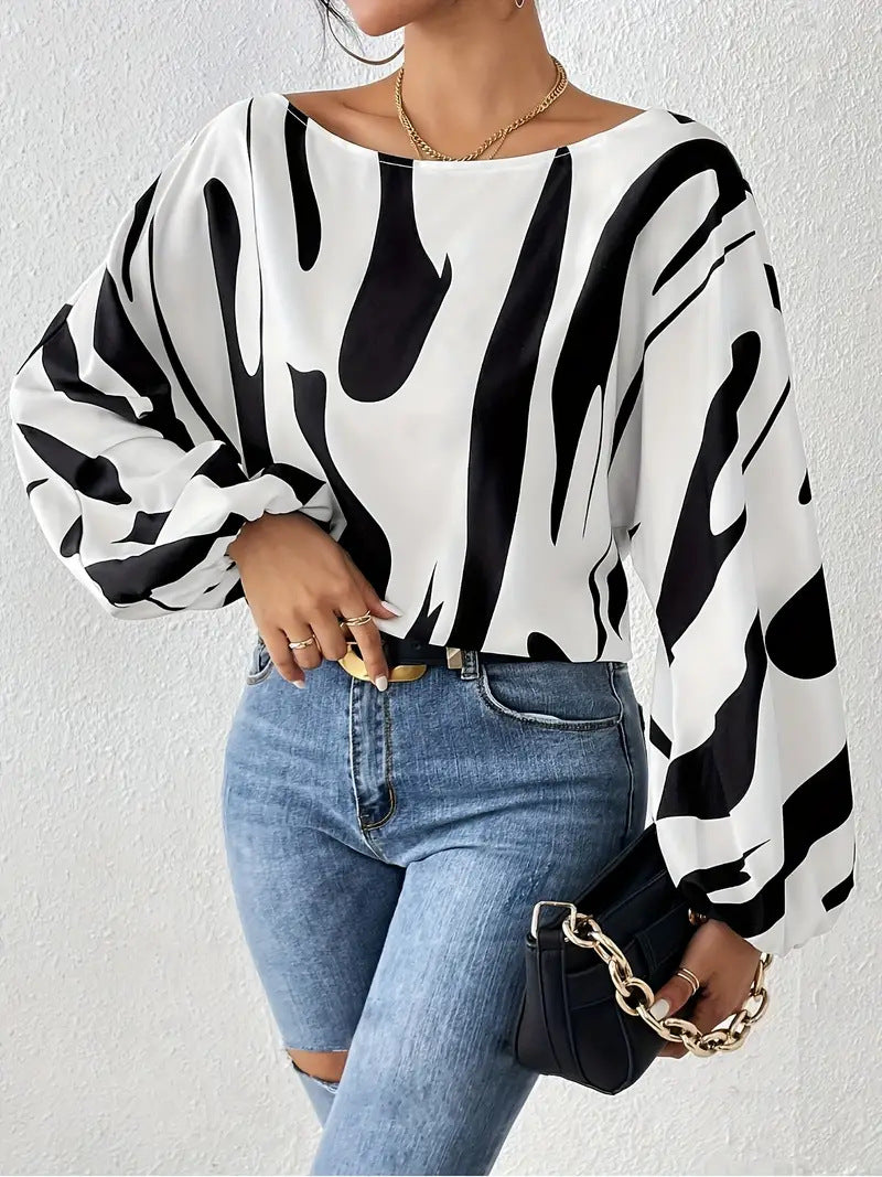 Blusa informal con estampado geométrico a la moda para mujer