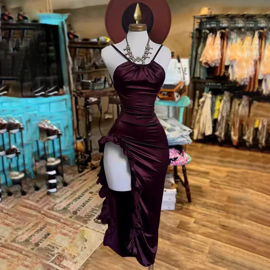 Women Fashion Sexy Western Irregular Solid Dress