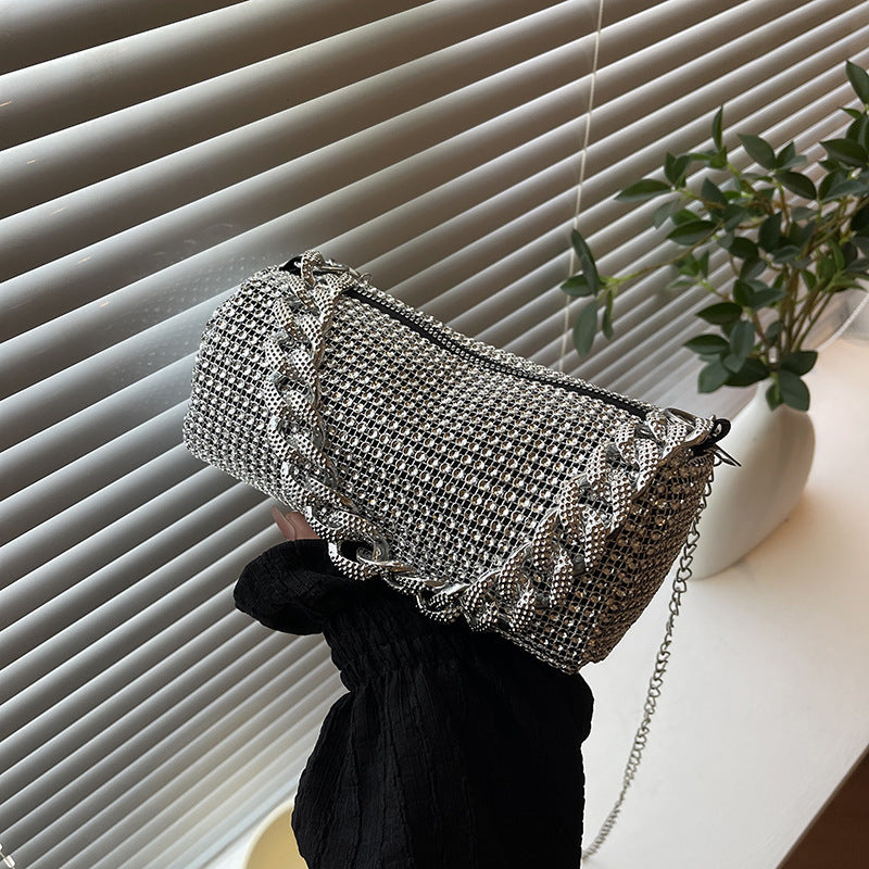 Bolso bandolera con cadena de metal y diamantes de imitación para mujer