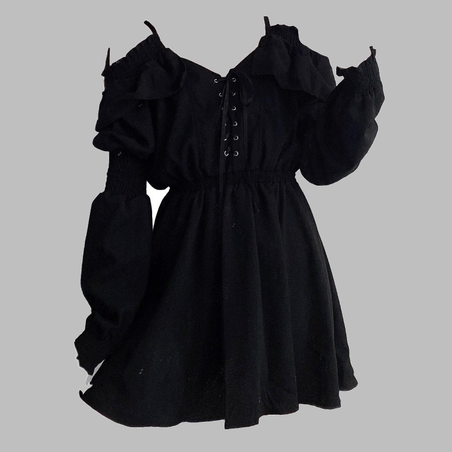 Robe sexy gothique à col en V et épaules dénudées pour femme