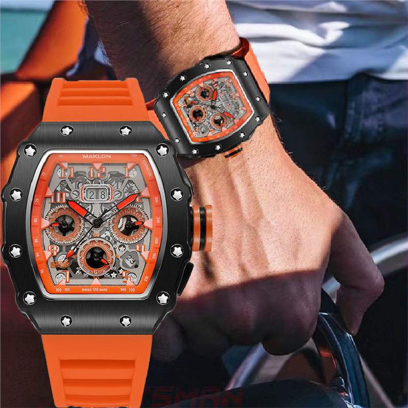 Men Casual Luminous Sports Watch with Silicone Strap and Mineral Glass