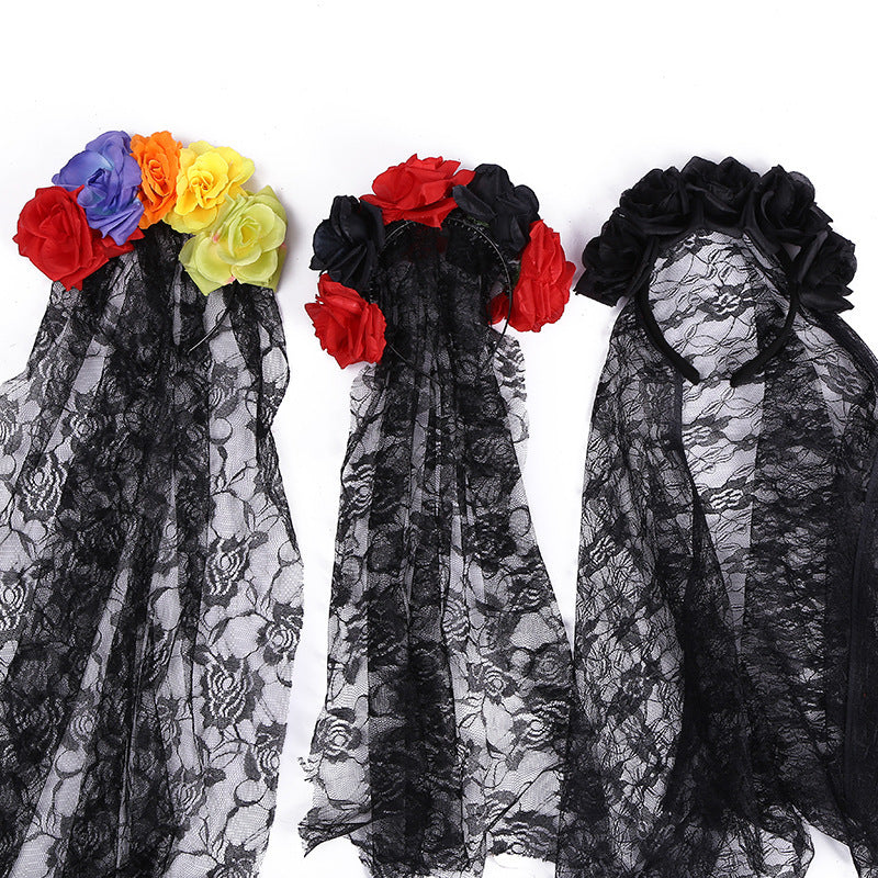 Accessoires pour cheveux en forme de rose artificielle pour Halloween