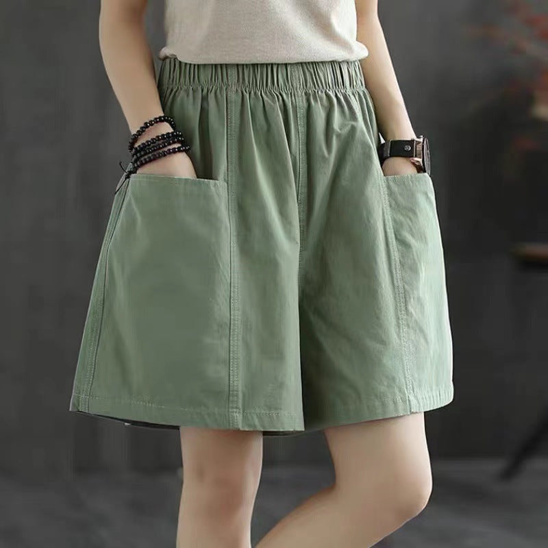 Pantalones cortos cargo casuales de pierna ancha de color sólido para mujer