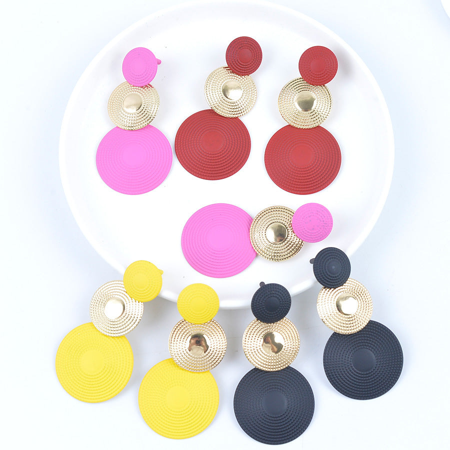Women Fashion Solid Color Three Layer Mosquito Plate Earrings