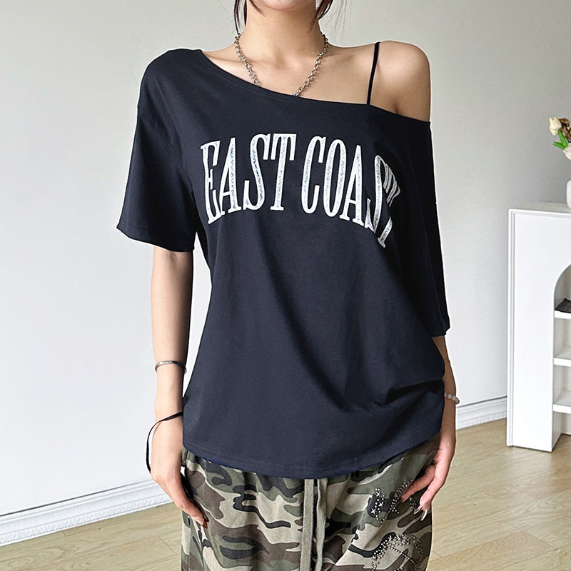 T-shirt à manches courtes imprimé lettres pour femme, mode urbaine d'été