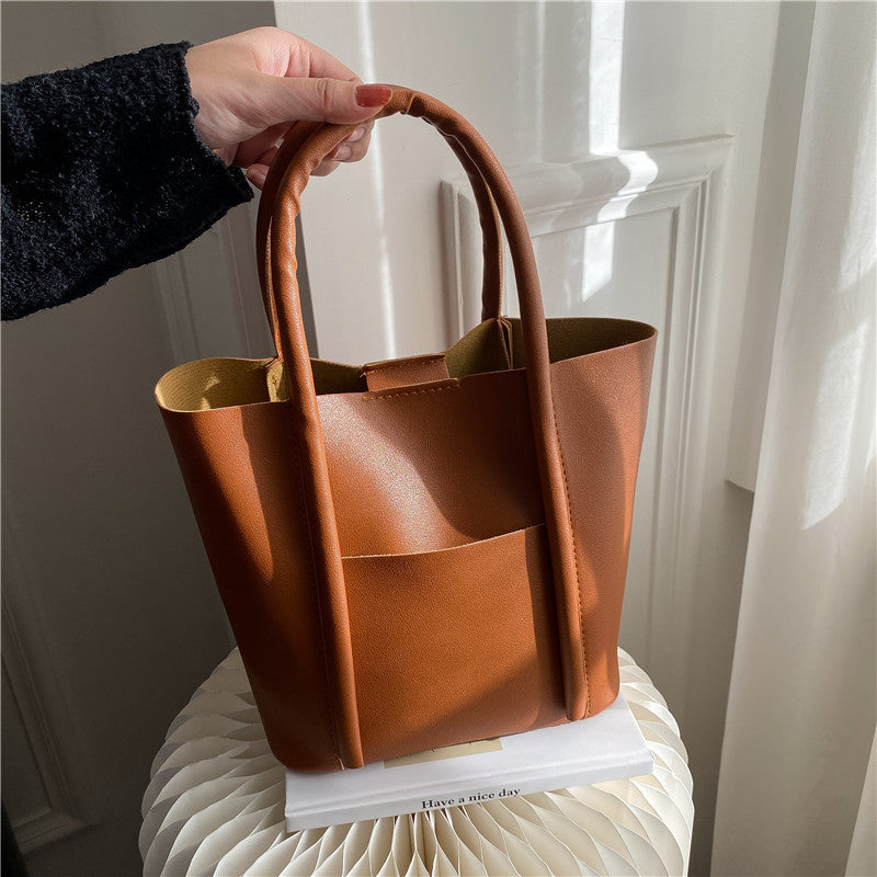 Bolso de mano informal de gran capacidad para mujer, de color liso, estilo urbano, de PU.