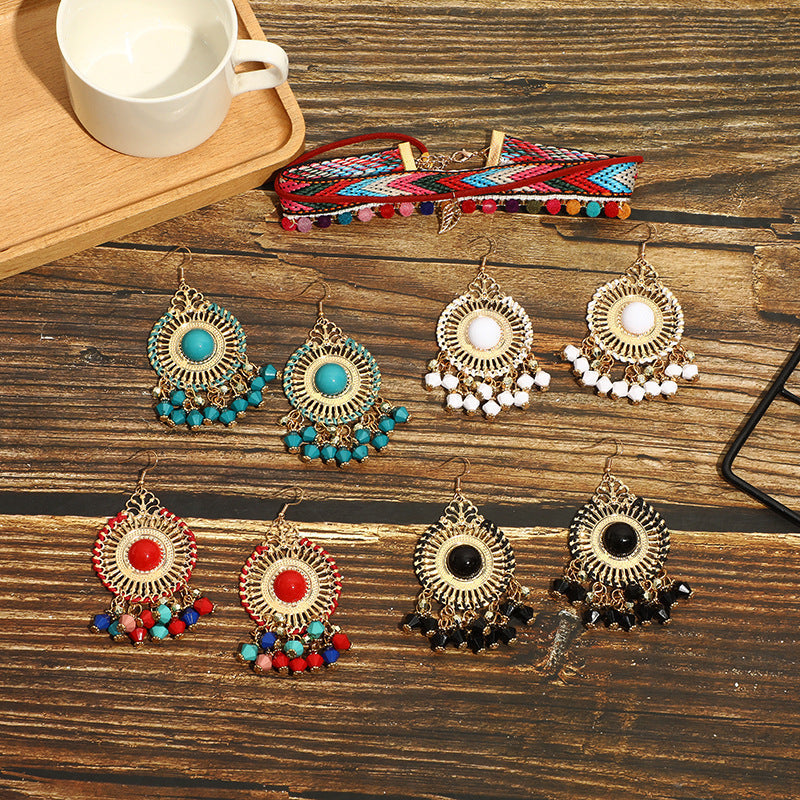 Boucles d'oreilles à pompons rétro de style ethnique bohème
