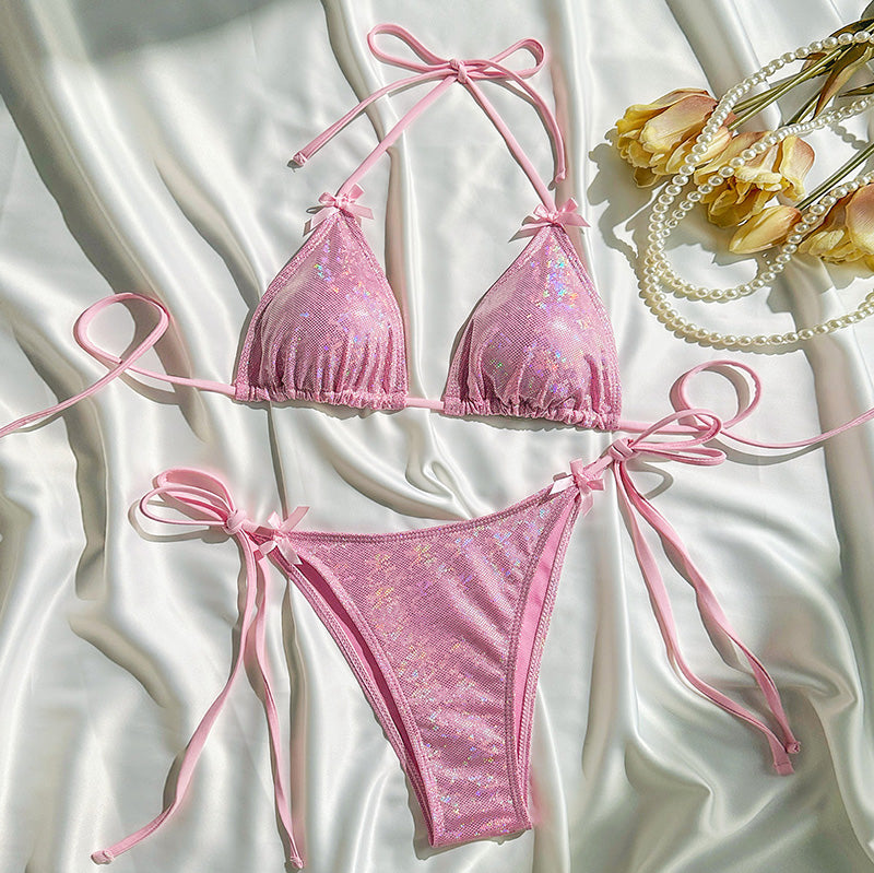 Women Solid Color Bow Bikini Swimwear for Beach Vacation