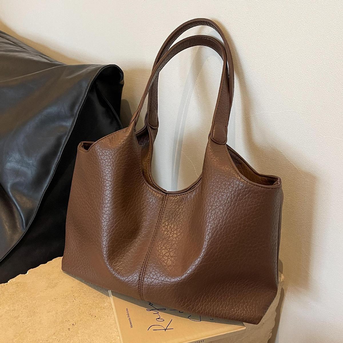 Sac fourre-tout décontracté simple de grande capacité pour femme, couleur unie