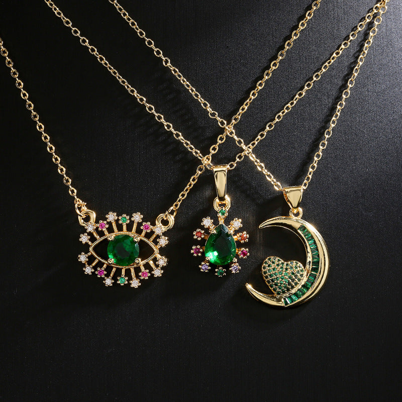 Collar con colgante de ojo malvado de circonita exquisita para mujer
