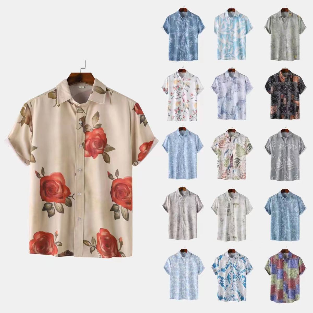 Men Summer Leisure Vacation 3D Flower Print Shirt