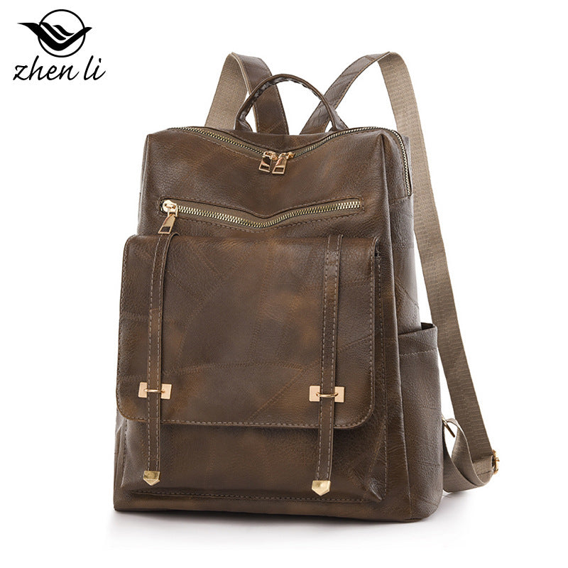 Women Fashion Vintage PU Zipper Backpack