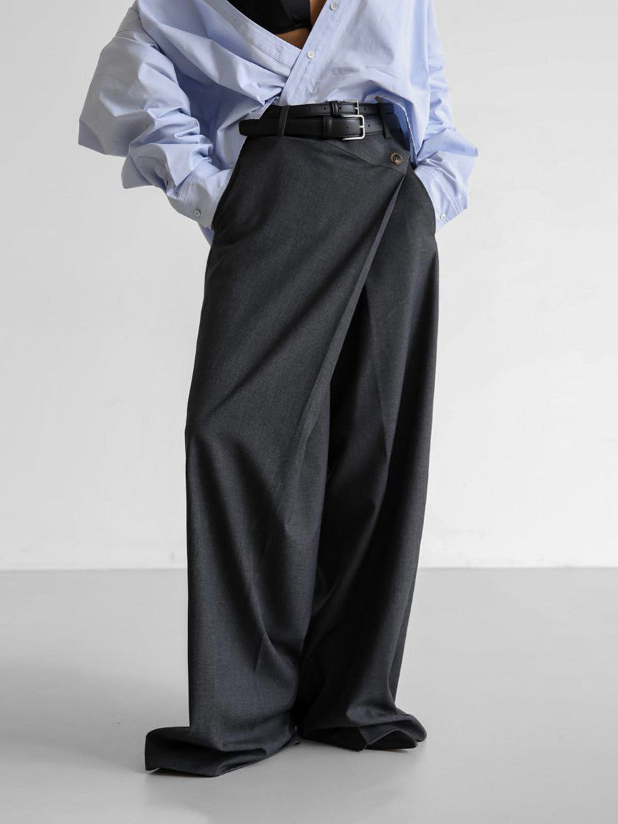 Pantalones casuales de cintura alta y pierna ancha para mujer en poliéster