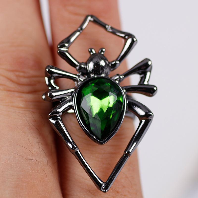 Halloween Women Fashion Vintage Hollow Gem Spider Ring
