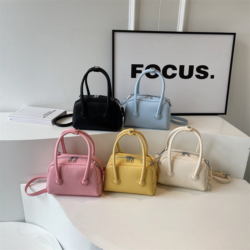 Sac à main décontracté à motif litchi de couleur unie pour femme