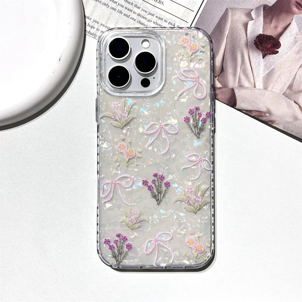 Funda de teléfono de TPU suave con lazo y flores pequeñas para mujer
