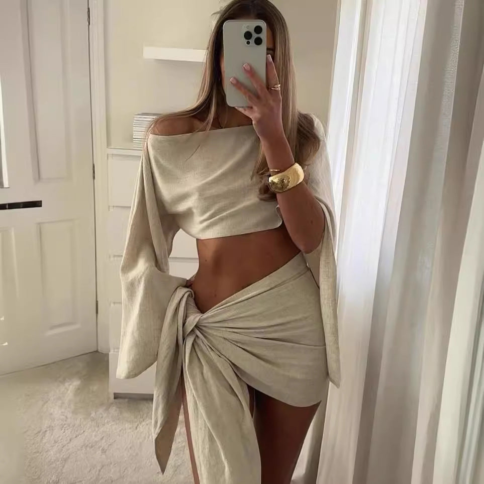 Ensemble deux pièces à manches courtes pour femme, idéal pour les vacances
