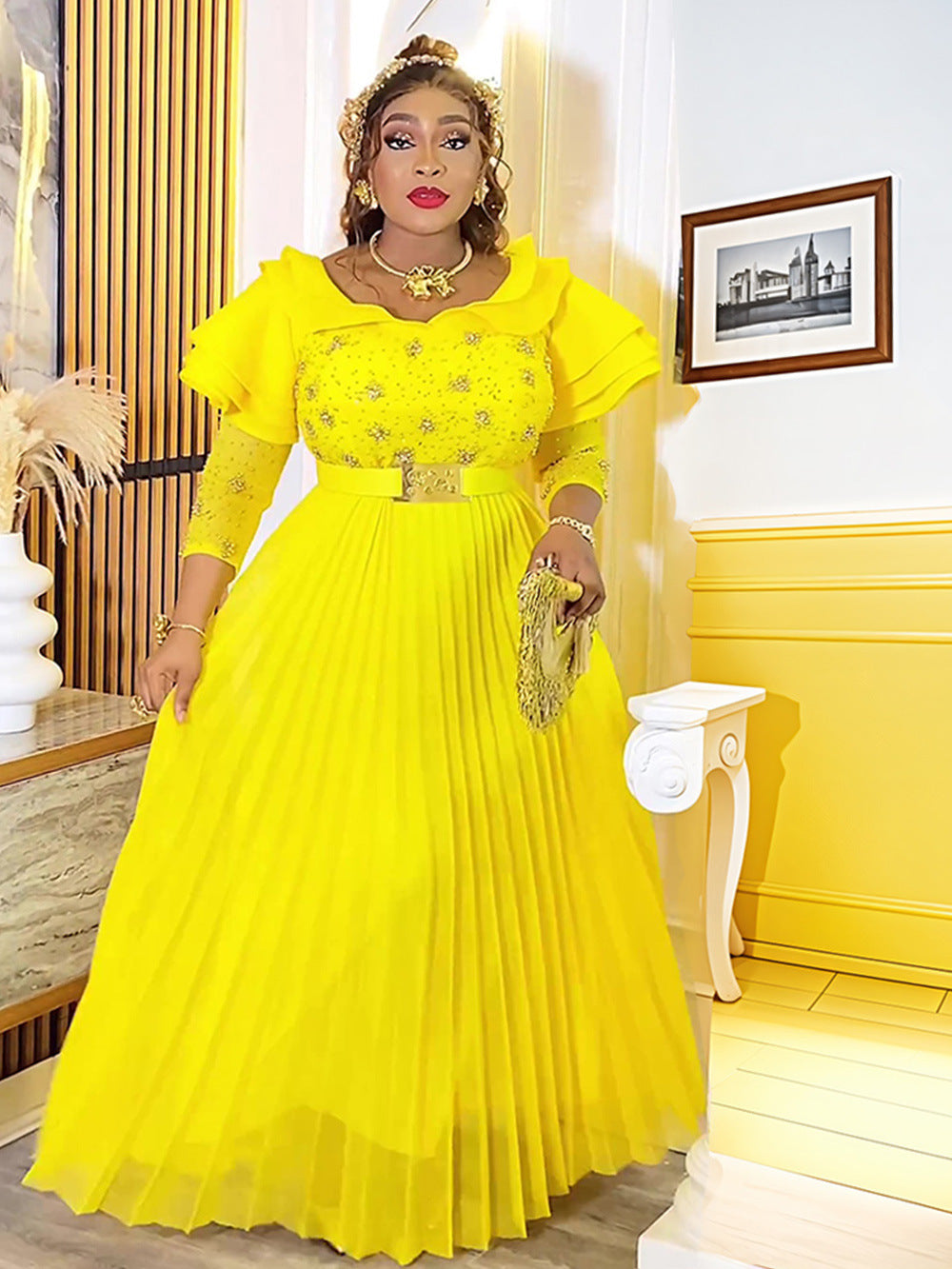 African Women Plus Size Elegant Ruffled Dress