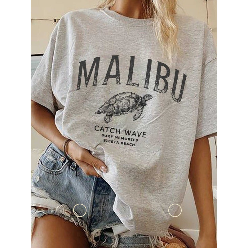 Camiseta informal con cuello redondo y estampado para mujer
