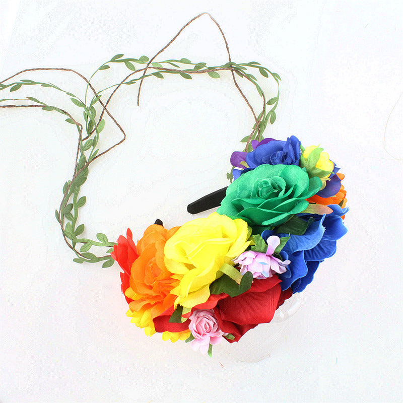 Serre-tête floral multicolore en forme de rose pour Halloween
