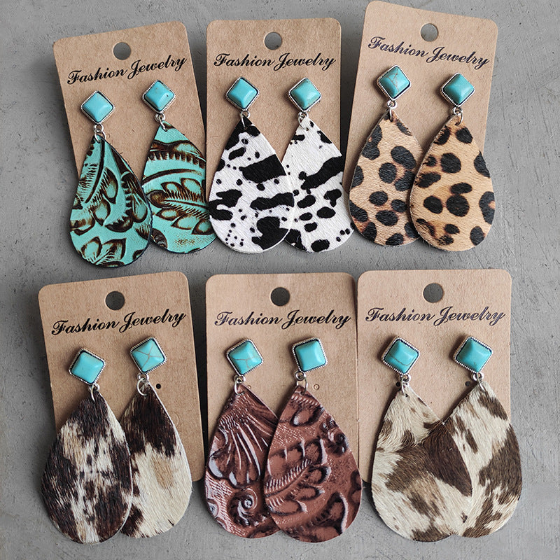 Boucles d'oreilles pendantes léopard bohème vintage pour femme