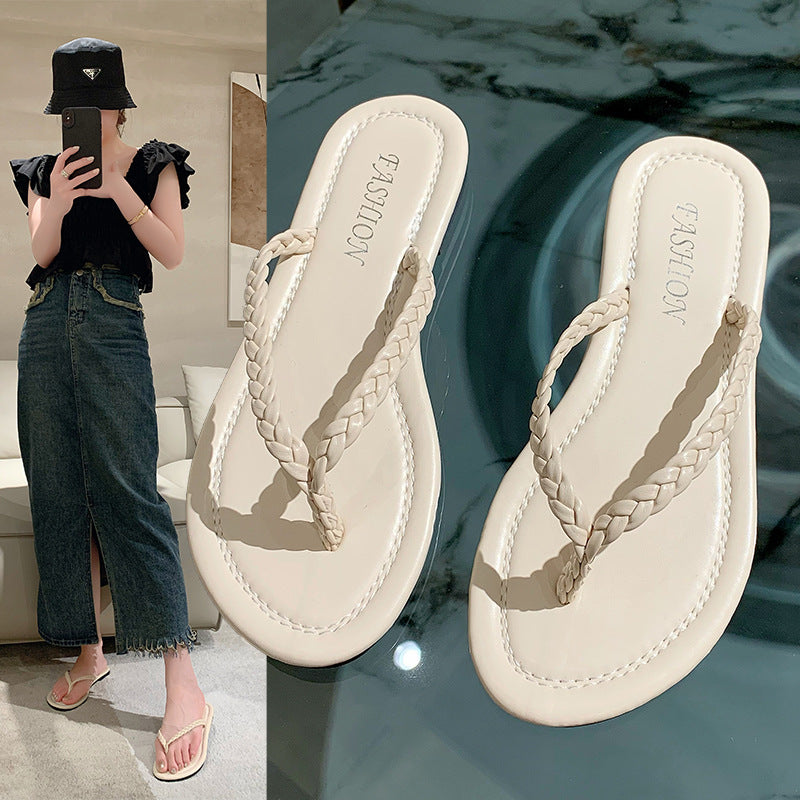 Chanclas de tiras tejidas con punta redonda para mujer de talla grande