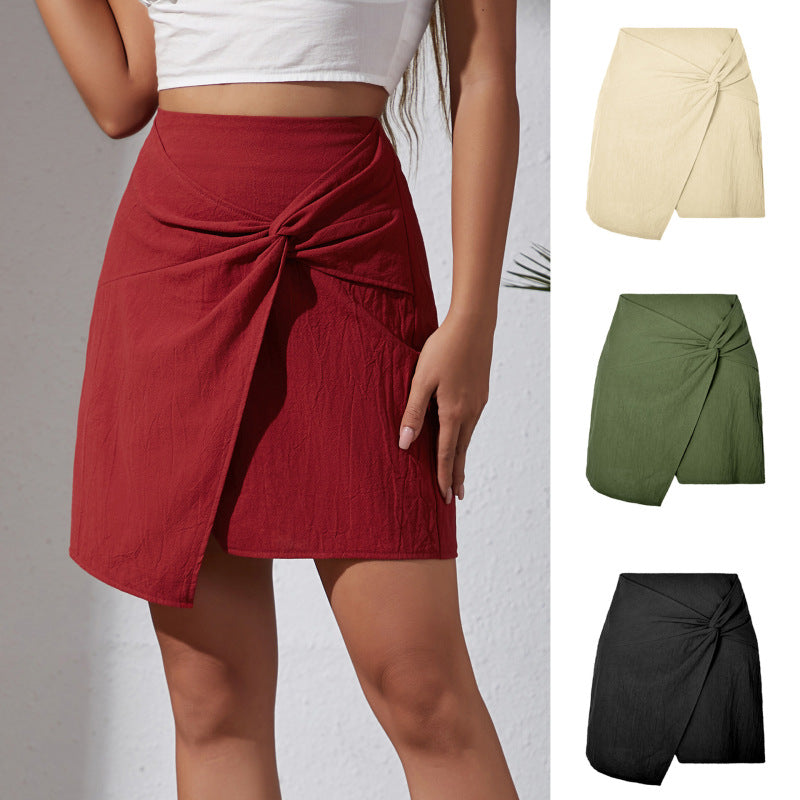 Falda irregular de cintura alta de color sólido de moda para mujer