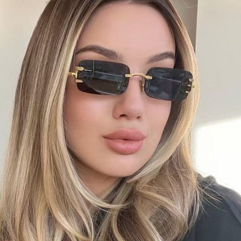 Gafas de sol cuadradas sin montura informales de moda para mujer