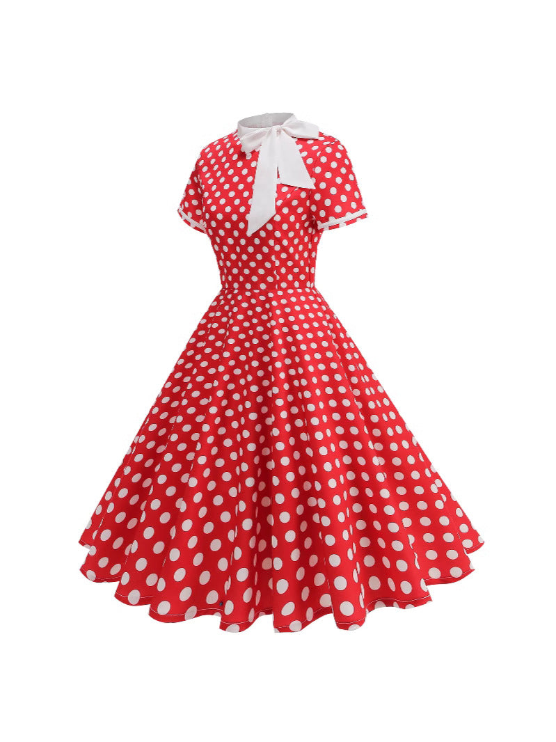 Women Fashion Elegant Color Contrast Wave Dot Dress