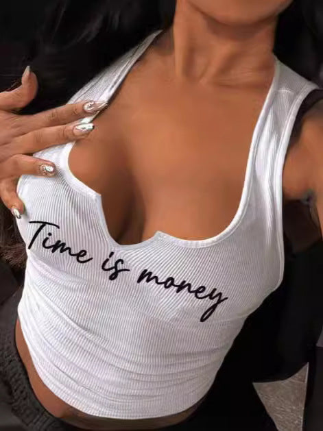 Women Fashion Sexy Letter Print Sleeveless Tank Top