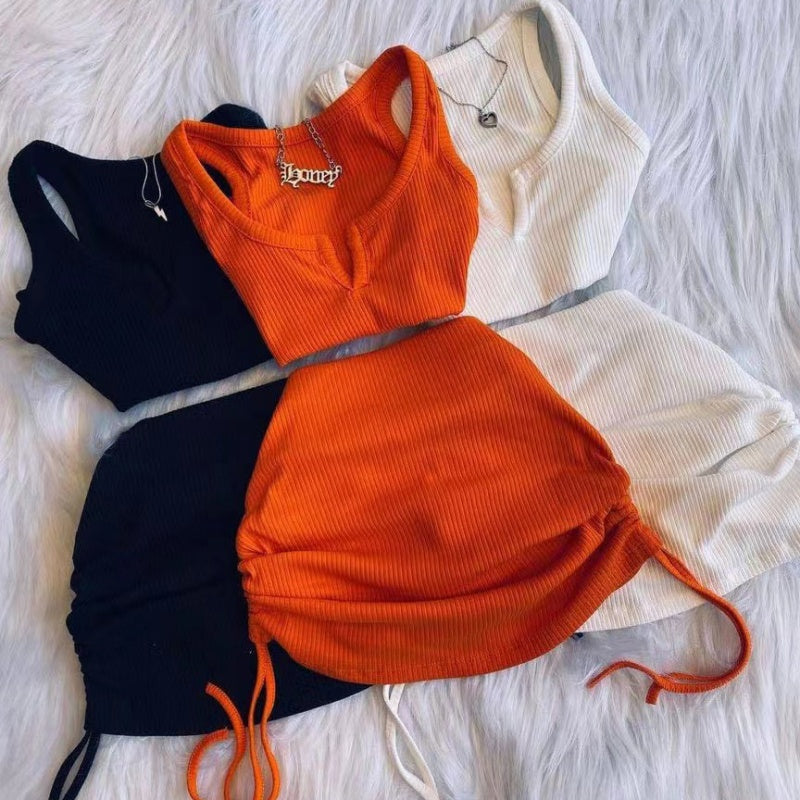 Women Fashion Casual Tank Top and Mini Skirt Set