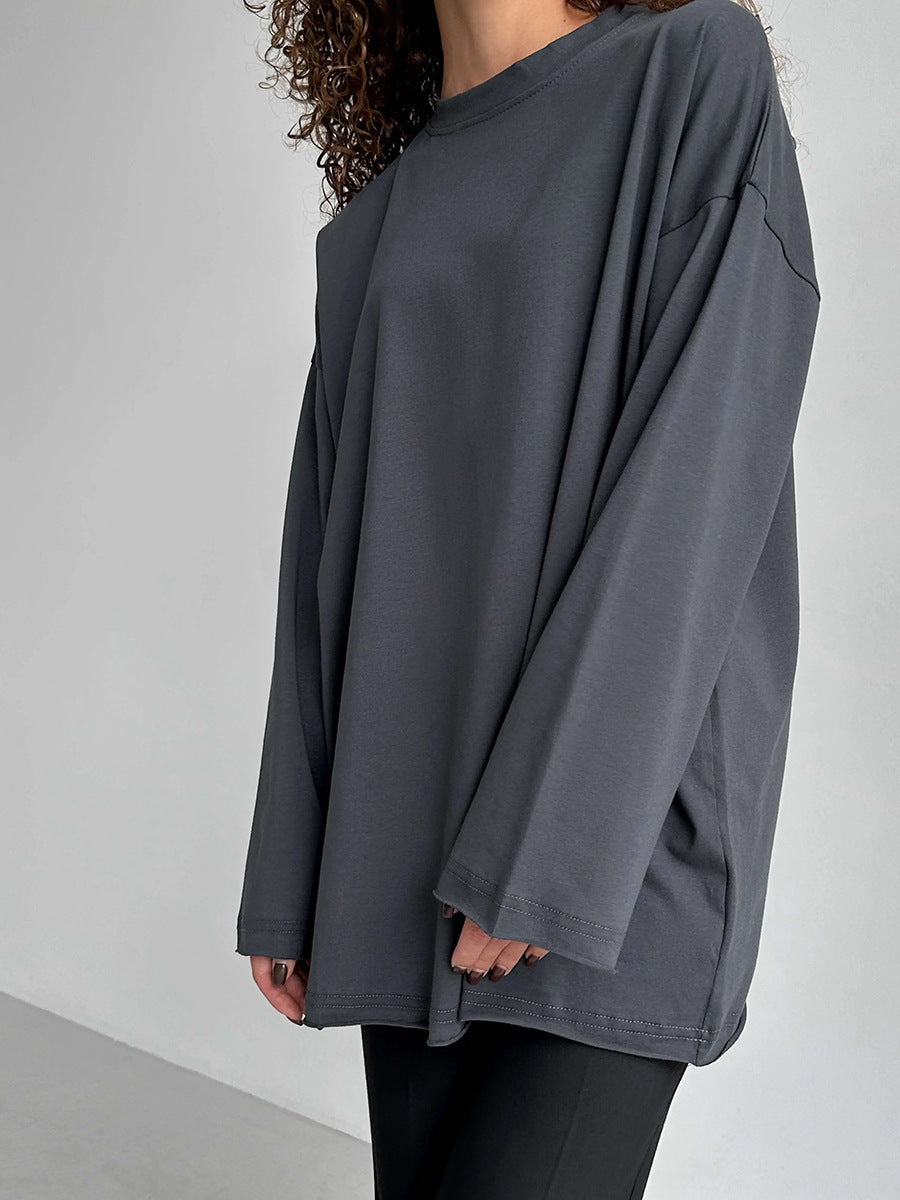 Casual Solid Color Round Neck Long Sleeve Blank T-Shirt