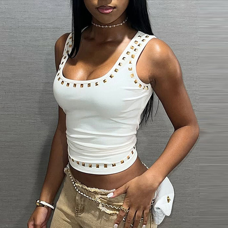 Camiseta sin mangas con remaches de verano para mujer