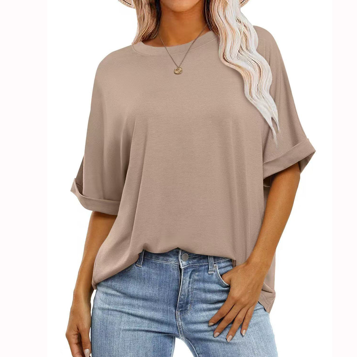 Women Casual Solid Color Spandex Loose T-Shirt