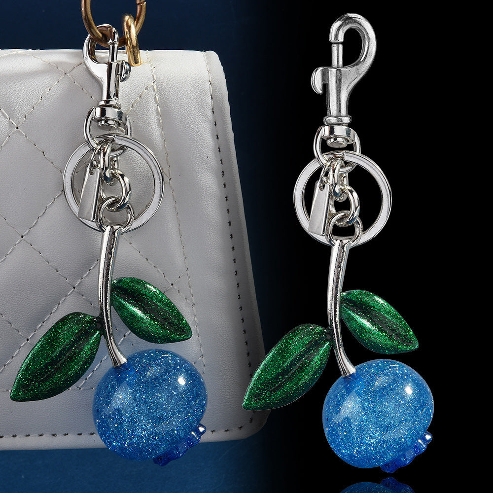Women Fashion Crystal Blueberry Fruit Pendant Keychain