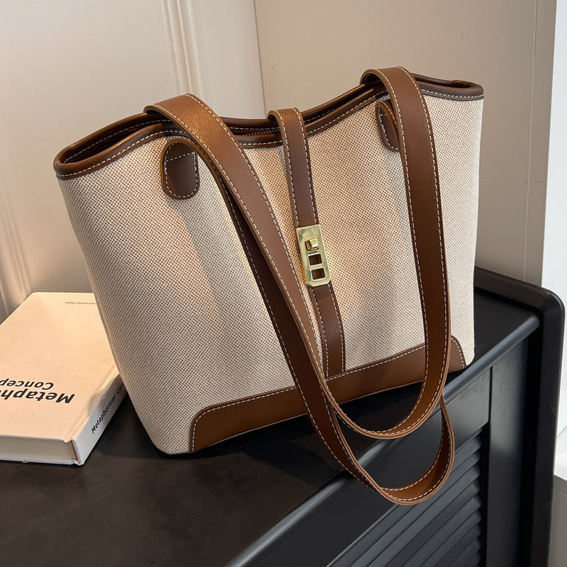 Vintage Contrast Spliced Large Capacity Tote Bag
