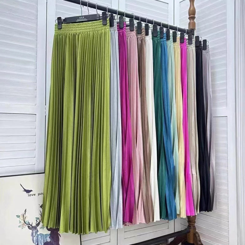 Women Fashion Solid Color Pleated Skirt in Cotton Silk