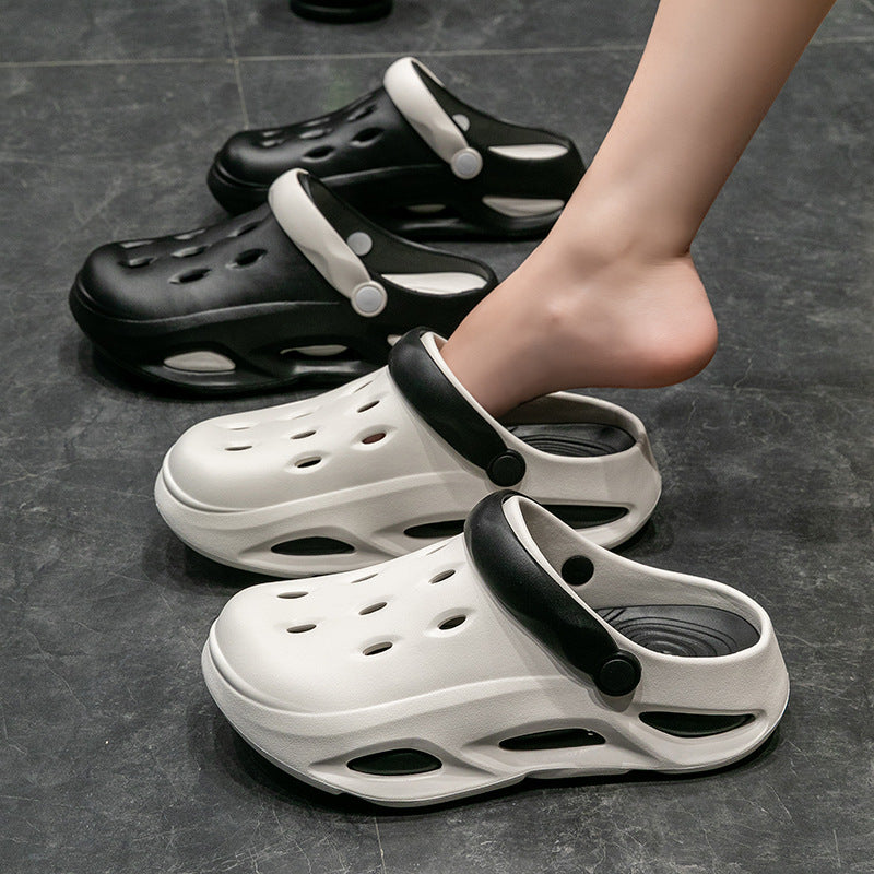 Pantuflas casuales de suela gruesa con bloques de color a la moda para mujer