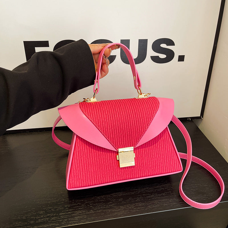 Fashion Stitching Contrast Clamping Handbag - PU Small Square Bag