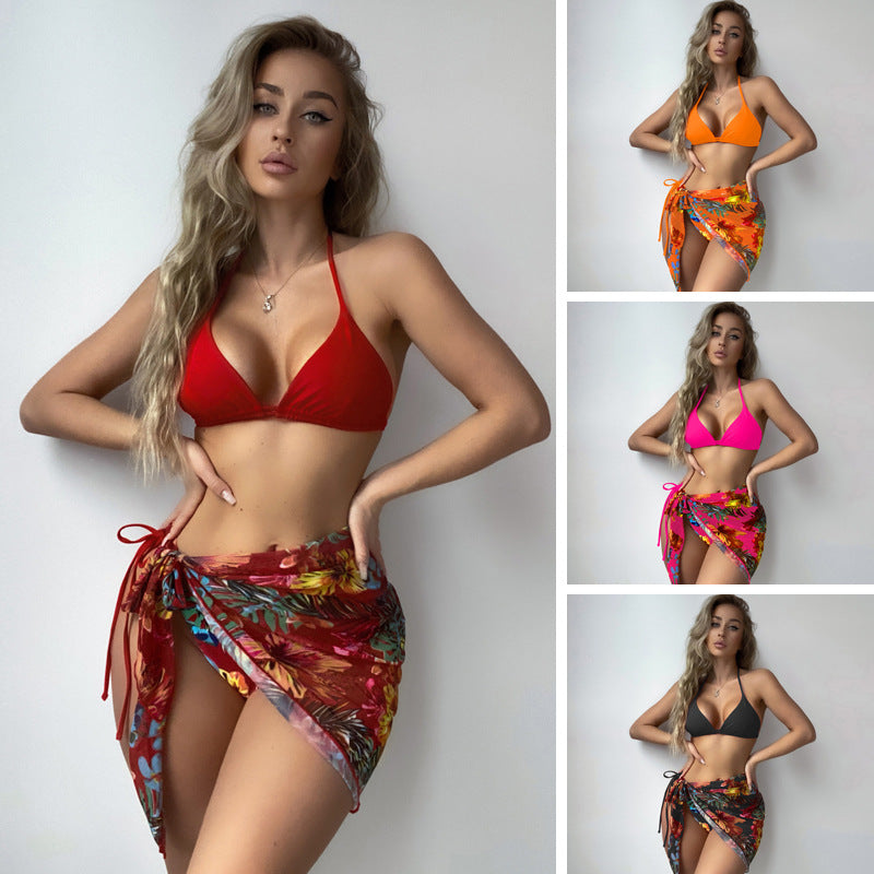 Women's Print Bikini Three-Piece Swimsuit Set