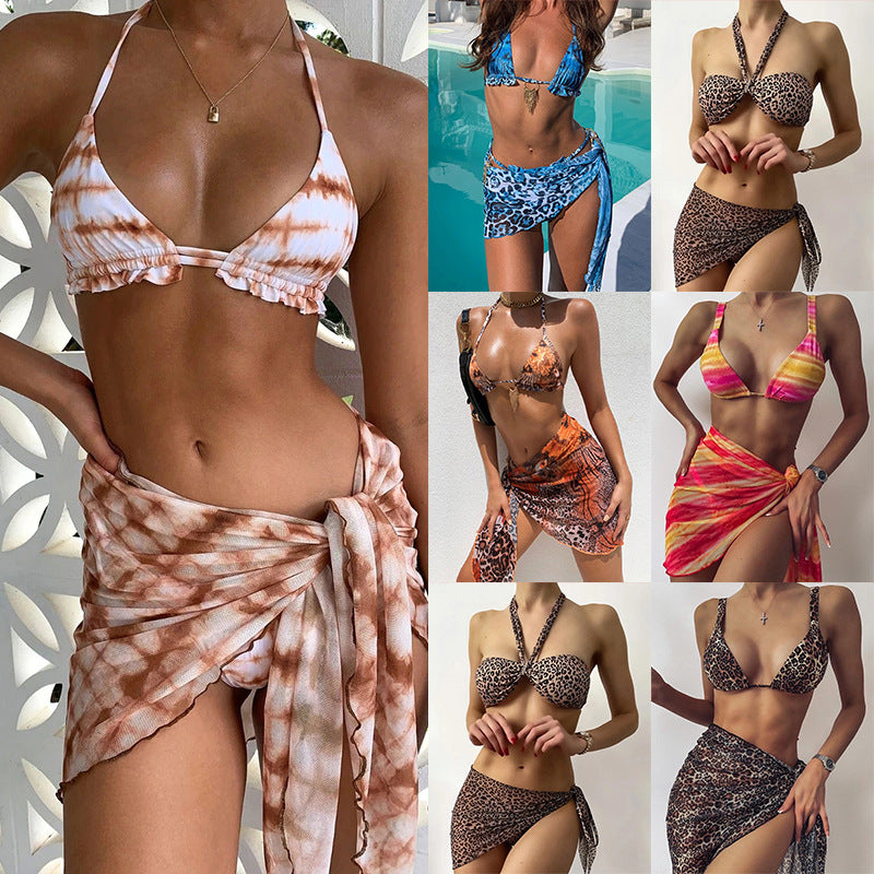 Women Fashion Tie-Dye Printing Bikini Set with Three Pieces