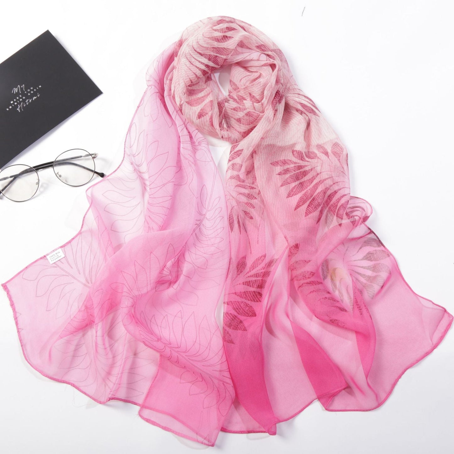 Bufanda de gasa con estampado de hojas degradadas para mujer