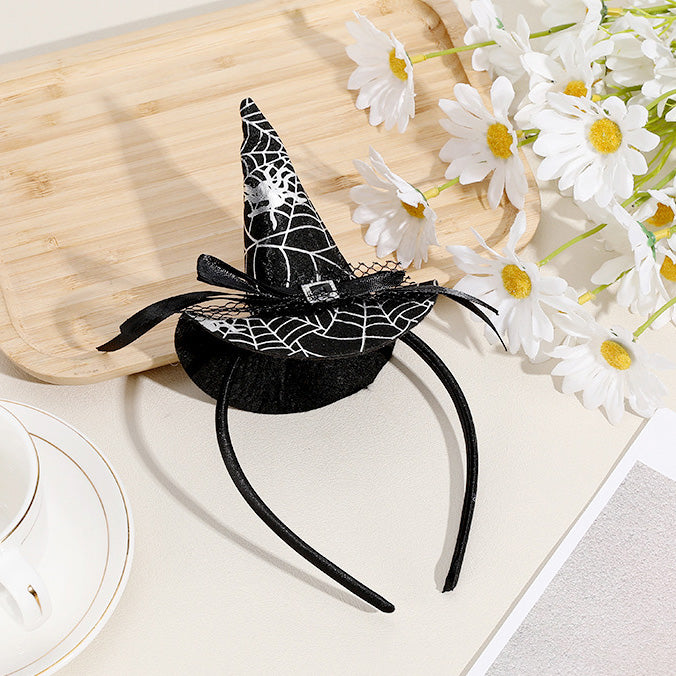 Chapeau magique en toile d'araignée pour fête d'Halloween, bandeaux en corne de démon