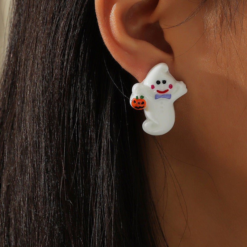 Halloween Resin Ghost Pumpkin Earrings for Women