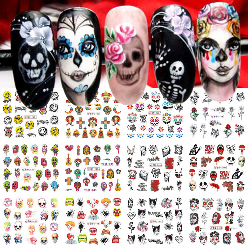 Halloween Series Funny Skull Bone Ghost Diy Nail Sticker