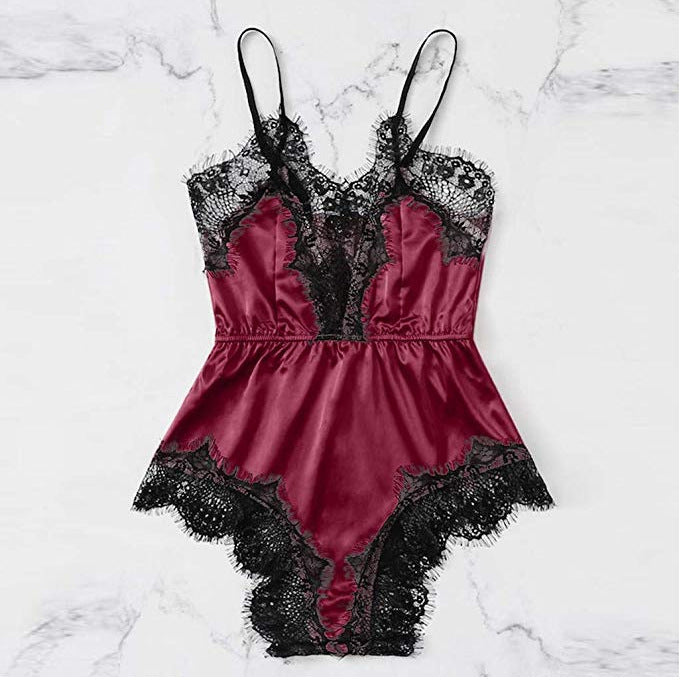 Women Pajamas Imitation Silk Homewear Lace Sleepwear