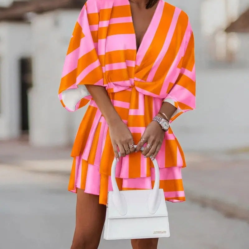 Vestido informal bohemio con cuello en V y mangas dolman para mujer