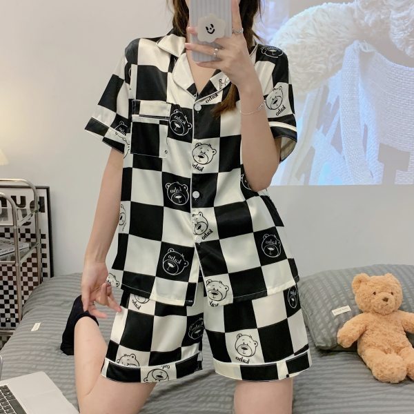 Summer Pajamas Women Ice Silk Leopard Print Cute Sleepwear