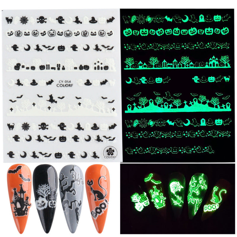 Halloween Nail Stickers Funny Skeleton Little Monster 3D Luminous